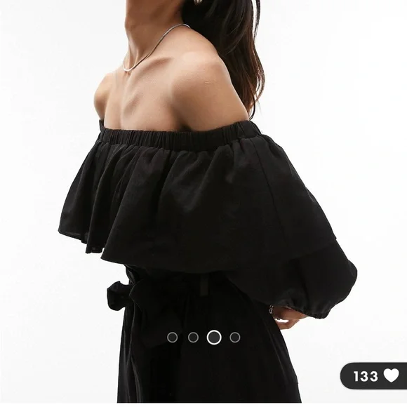 Top shop Bardot Midi Dress Black size 12 - Picture 9 of 11